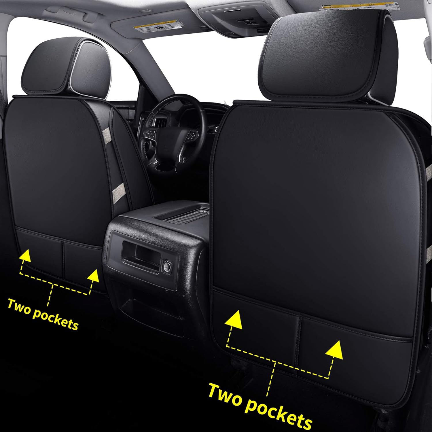 LUCKYMAN CLUB 56-SLD Seat Covers Fit for 2007-2020 Chevy Silverado Sierra 1500 / 2500 HD / 3500 HD Crew,Double,Extended Cab with Water Proof Faux Leather (Black Full Set)