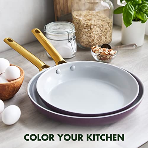 GreenPan Reserve Hard Anodized Healthy Ceramic Nonstick 10" and 12" Frying Pan Skillet Set, Gold Handle, PFAS-Free, Dishwasher Safe, Oven Safe, Sunrise Yellow