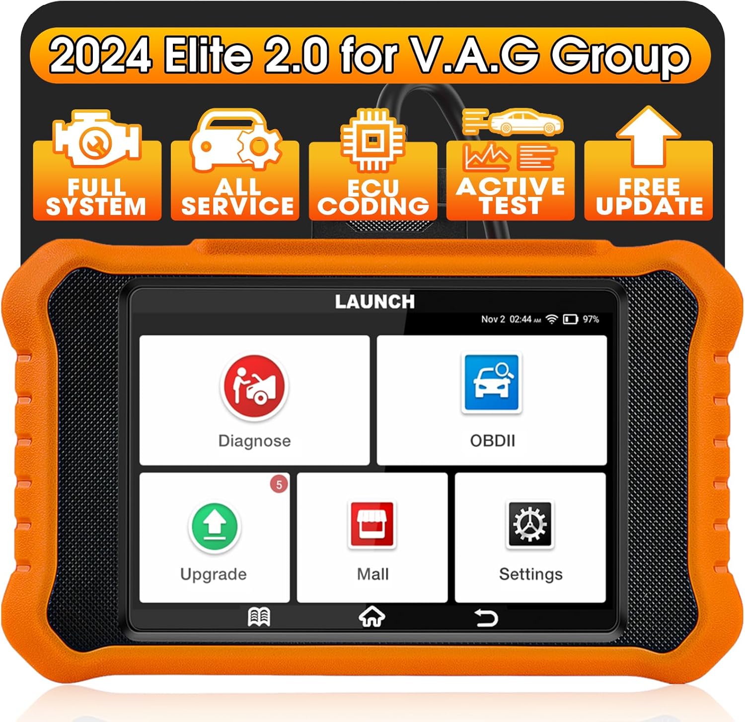 2024 LAUNCH Creader Elite V2.0 OBD2 Scanner for VW Audi Skoda Seat, Full Systems Bi-Directional Scan Tool for VAG Vehicles, All Services Car Code Reader, ECU Coding, AUTO VIN, Fr-ee Update