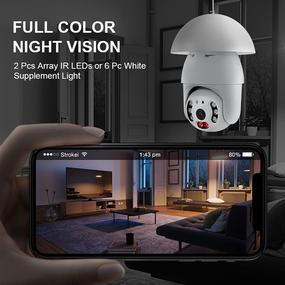 Eversecu 2K 3.0MP Wireless PTZ Security Camera with E27 Bulb Connector, Motion Auto Tracking, Two Way Audio, Night Vision, Tuya Smart Life WiFi IP PTZ CCTV Camera
