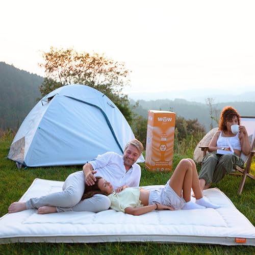 WoW 100% Organic Cotton Futon Mattress for Back Pain 3.5" | Japanese Floor Mattress | Shikibuton Sleeping Pad | Memory Foam Guest Bed for Floor | Kids Play Mat | Foldable & Portable Roll Up | Firm
