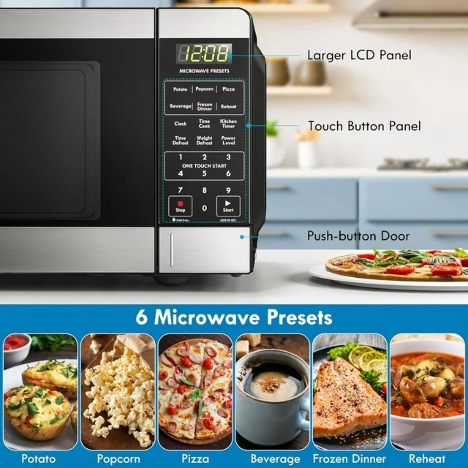 Kenmore Countertop Microwave, 6 Auto-Preset Menus, Child Lock, Defrost  Express Cooking Features, 700 Watt, .7 Cu Ft, Stainless Steel