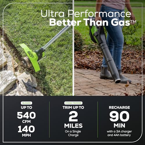 Greenworks 40V Cordless String Trimmer + Leaf Blower Combo Kit, 2.0Ah Battery and Charger Included