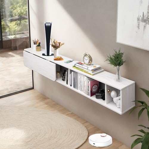Pmnianhua 70'' Floating Desk with Storage Shelves,Wall Mounted Desk Laptop Computer Writing Study Table for Bedroom Small Space(Dark Grey)
