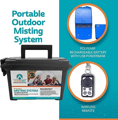 EXTREMEMIST Portable Misting System - 4 Mist Nozzles and Wireless Remote | Easy to Setup | 16 ft. Mist Line for Outdoor Patios, Golf Carts, Greenhouses, Canopy, Decks & More