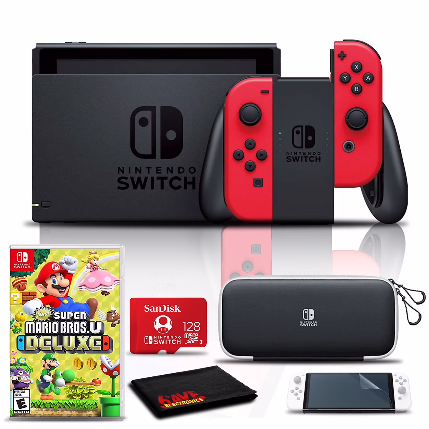 Nintendo Switch Mario Choose One Bundle with Carry Case, 128GB SD Card, and New Super Mario Bros U Deluxe Game
