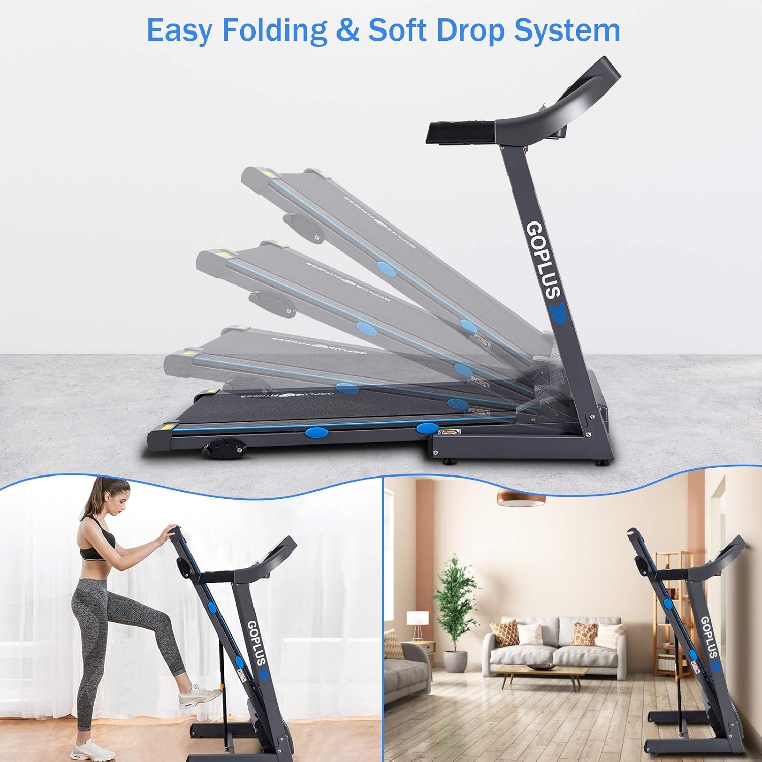 Goplus 2.25HP Folding Treadmill with Incline, Electric Treadmill, Walking Running Jogging Fitness Machine with Blue Backlit LCD Display for Home & Gym Cardio Fitness