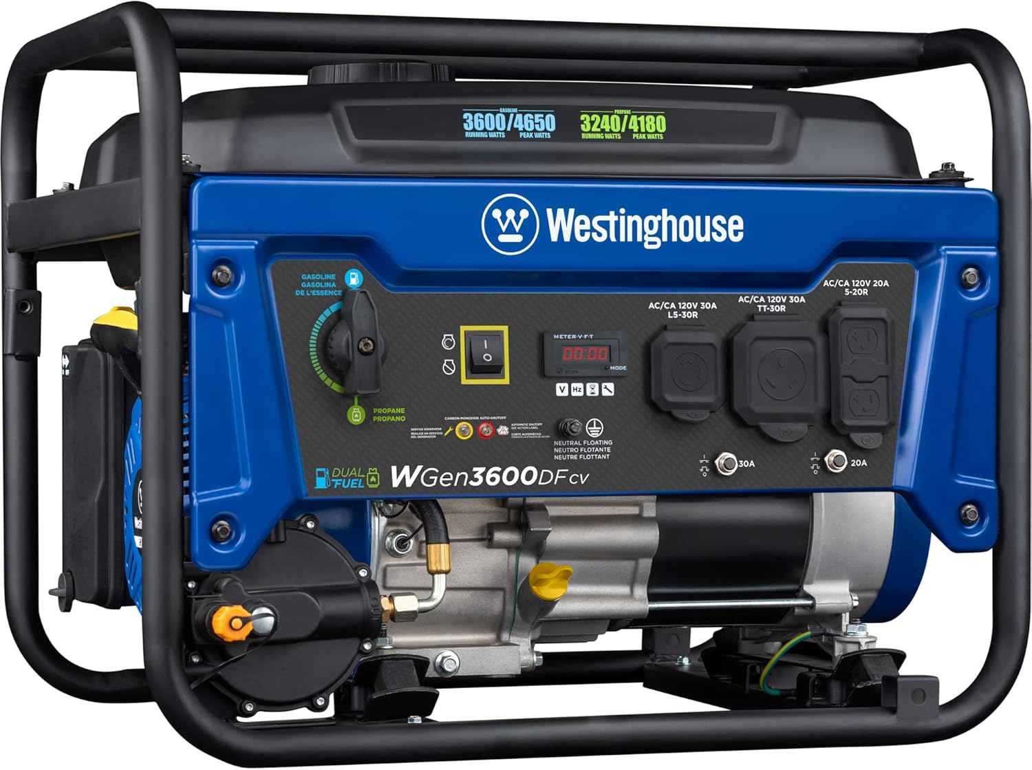 Westinghouse WGen3600 Portable Generator 3600 Rated Watts and 4650 Peak Watts, RV Ready, Gas Powered, CARB Compliant