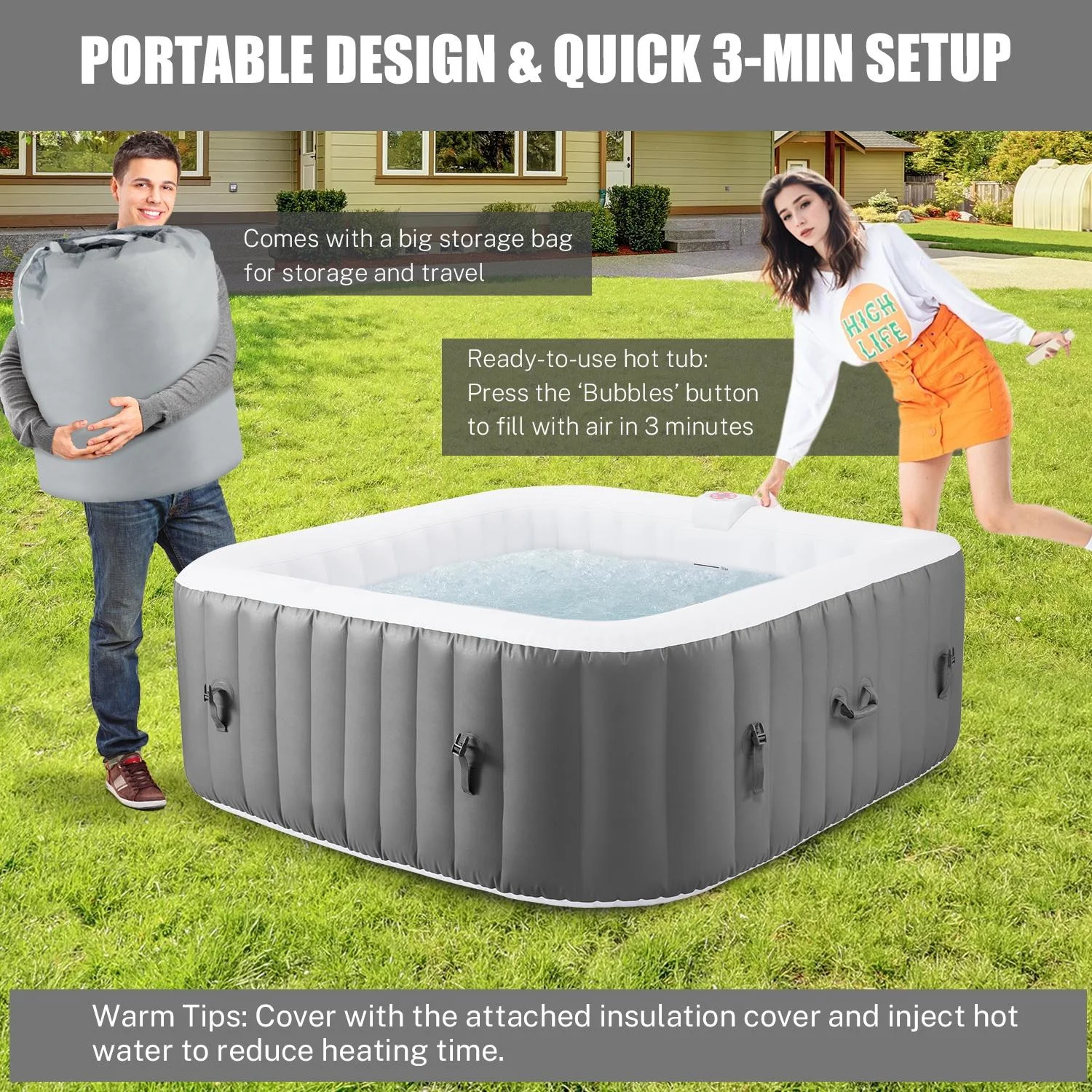 Upgraded Inflatable Hot Tub, Seizeen 6 Person Hot Tub with Hidden Pump, Portable Spa Tub Outdoor Indoor Use w/130pcs Jet, Lockable Cover, Storage Bag, Cover, 240gal