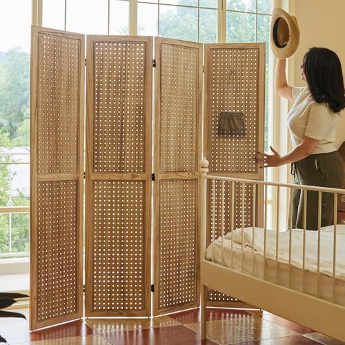 Peg Board Display Stand, 66.9inch Room Divider Freestanding Folding Pegboard Privacy Screens for Jewelry Craft Shows - 4 Panles (White)