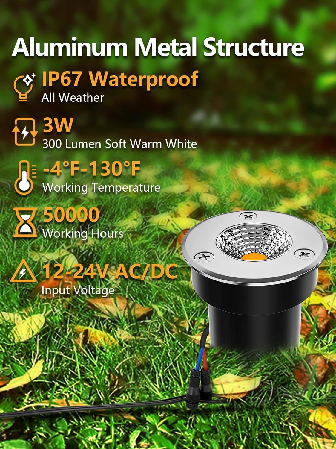ZUCKEO Low Voltage Landscape Lights 3W LED Well Lights, 12V-24V Landscape Lighting Outdoor In-Ground Lights IP67 Waterproof Paver Light for Driveway Deck Step Garden Warm White (2 Pack)