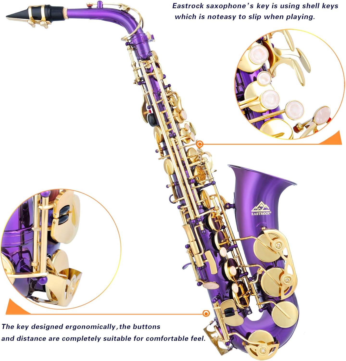 EASTROCK Purple/Golden Alto Saxophone E Flat Sax and Saxophone Wireless System