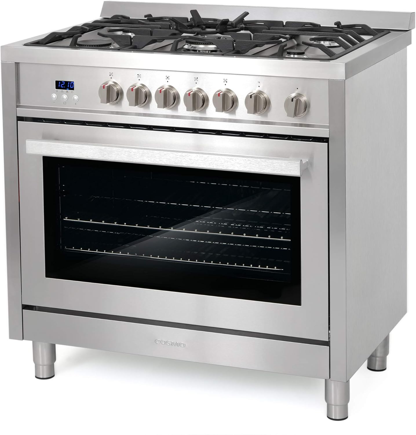 Cosmo COS-965AGFC 36 in. 3.8 cu. ft. Gas Range with Oven and 5 Burner Cooktop with Heavy Duty Cast Iron Grates and 4 Feet in Stainless Steel