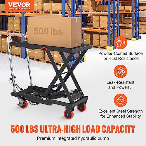 VEVOR Electric Lift Table, 330 lbs Capacity Single Scissor Lift Table, 8-28 in Height Adjustable Lifting Platform, Coffee Table Lift with 4 Wheels, for Material Handling and Transportation, Black