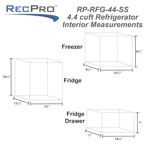 RecPro RV Refrigerator Stainless Steel | 12V | 2 Door Fridge | Frost Free Design | Reversible Doors | 4.4 Cubic Feet