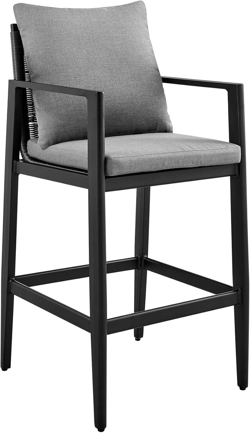 Armen Living Grand Modern Outdoor Patio Bar Table and Stools Set, 5 Piece, Black