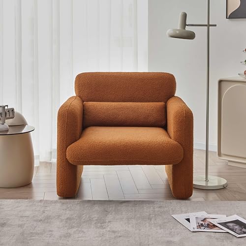 30.7 x 33.5 Modern Accent Chair with Lambskin Sherpa Fabric, Upholstered Comfy Reading Arm Chair for Living Room Bedroom Reception Waiting Room Office(Cream)…