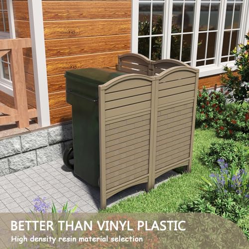 KINYING Air Conditioner Fence Privacy Screen,4 Panels Pool Equipment Trash Can Enclosure Screen for Outdoor,Resin Fence Panels Kit,45" (H) x 22" (W) Per Panel, Off White