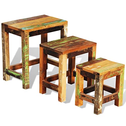 Nesting Table Set 3 Pieces Vintage , Wood,Rustic , Wood Nesting Tables Set of 3, Handcrafted Wooden Coffee Tables for Living Room, Side Tables, or Lamp/Plant Stands Accent Tables, Living Room Furnitur