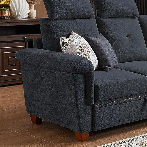 Convertible Sectional Sofa, Modern Microfibe High Back L Shaped Couch with Storage Chaise and Cup Holder 4 Seat Sofa Couches with Extra Headrests for Living Room, Apartment, Beige