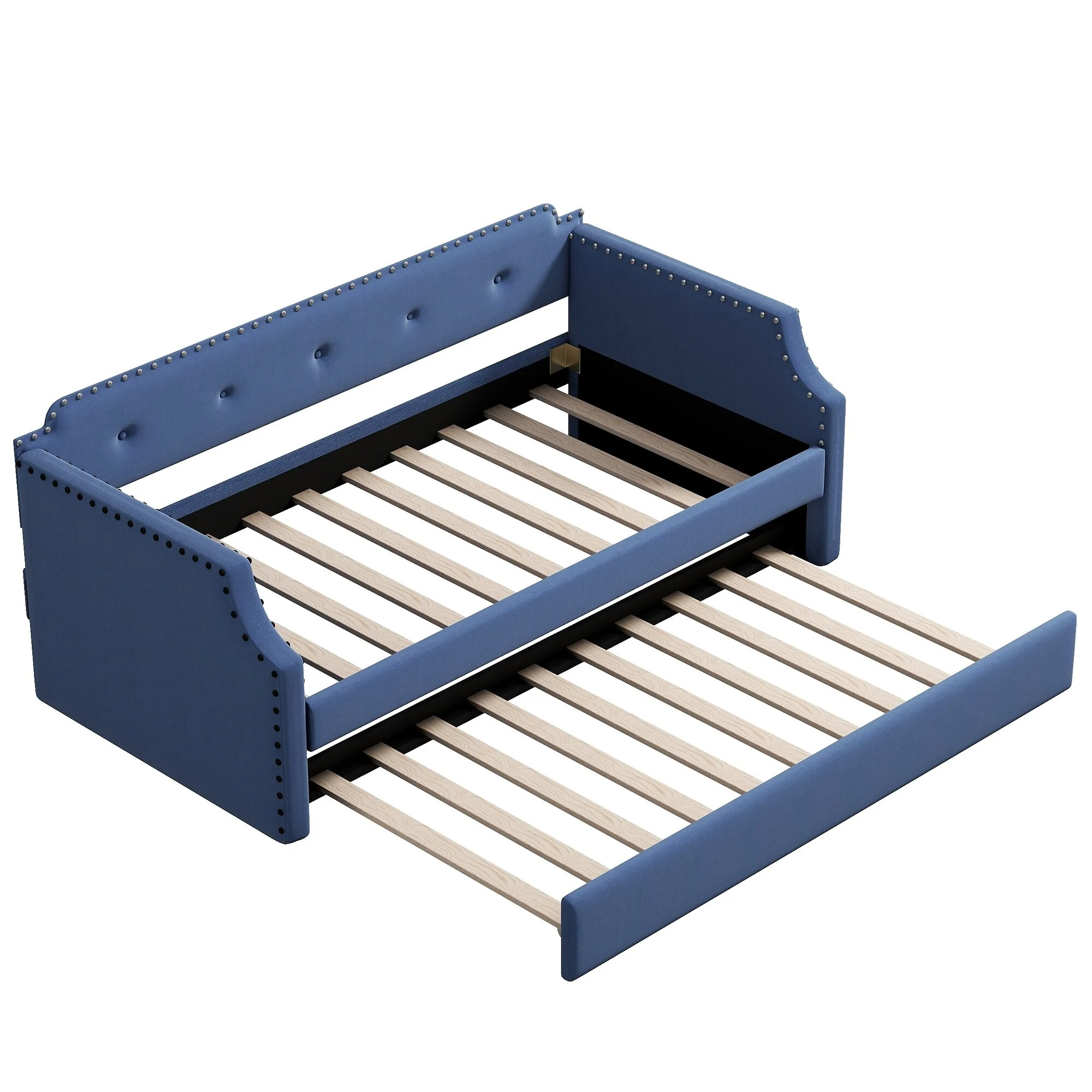 Nestfair  Twin Size Upholstered Daybed with Trundle Blue