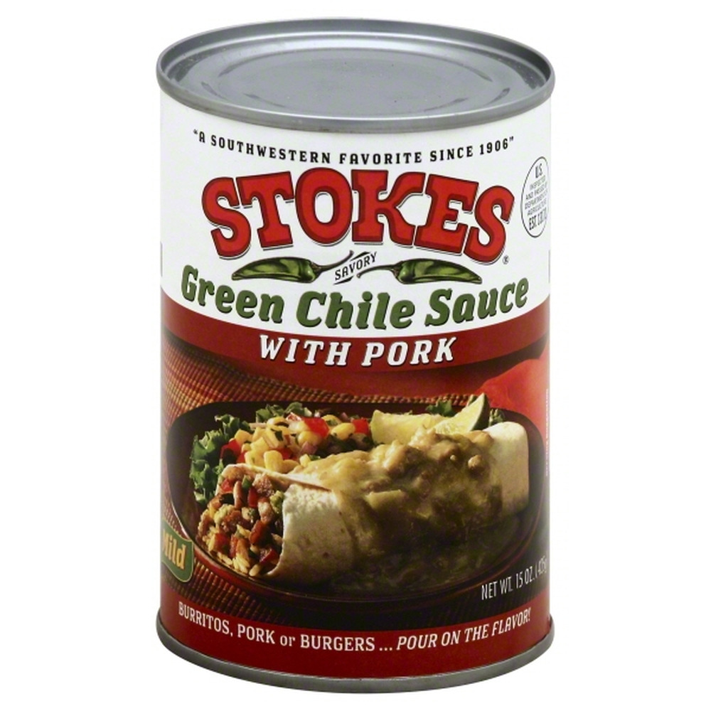 Stokes Green Chile Sauce with Pork, 15 Ounce (Pack of 32)