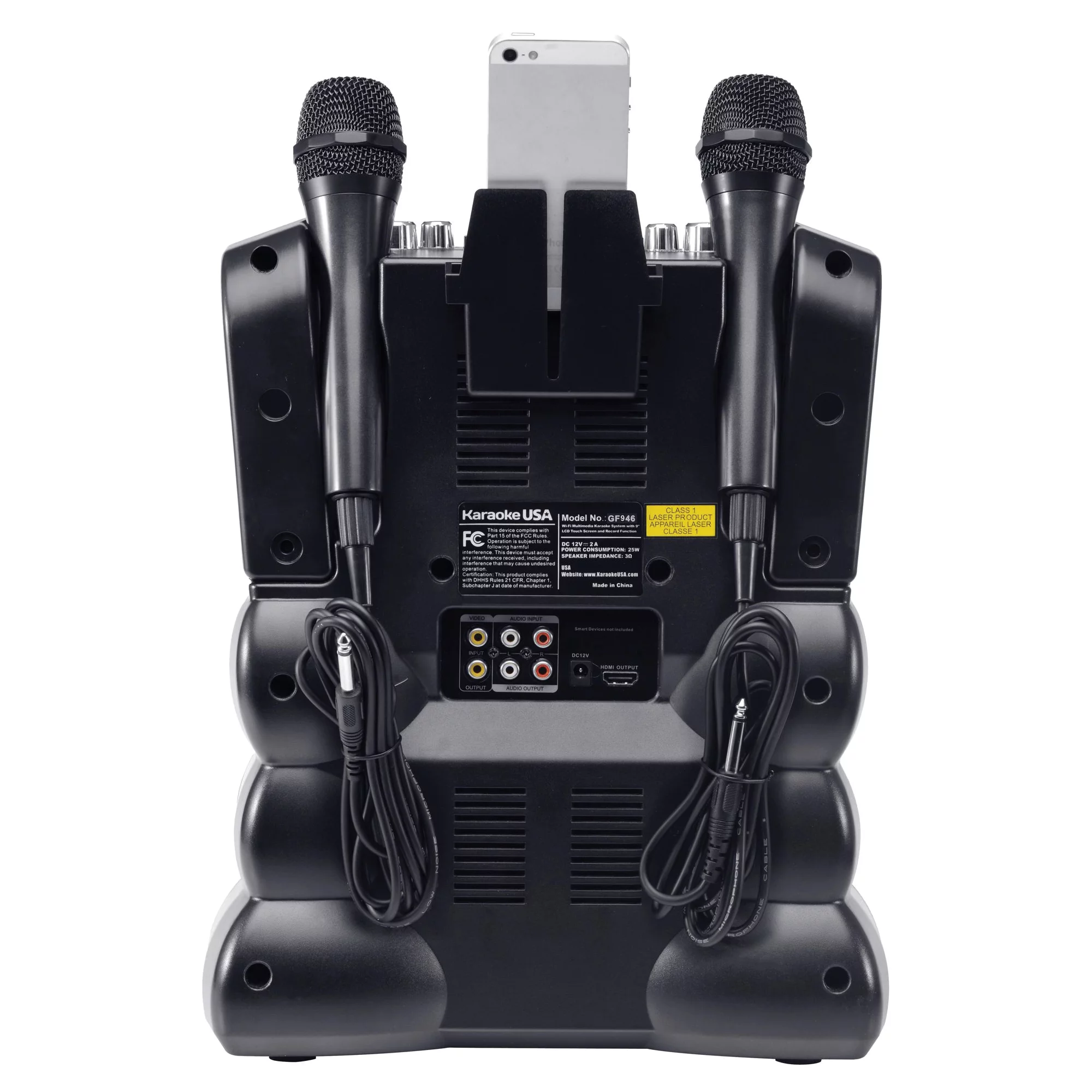 Karaoke USA DVD/CD+G/MP3+G Bluetooth 35-Watt Karaoke System with 7" TFT Digital Color Screen, LED Lights, HDMI Output and 2 Microphones, GF946