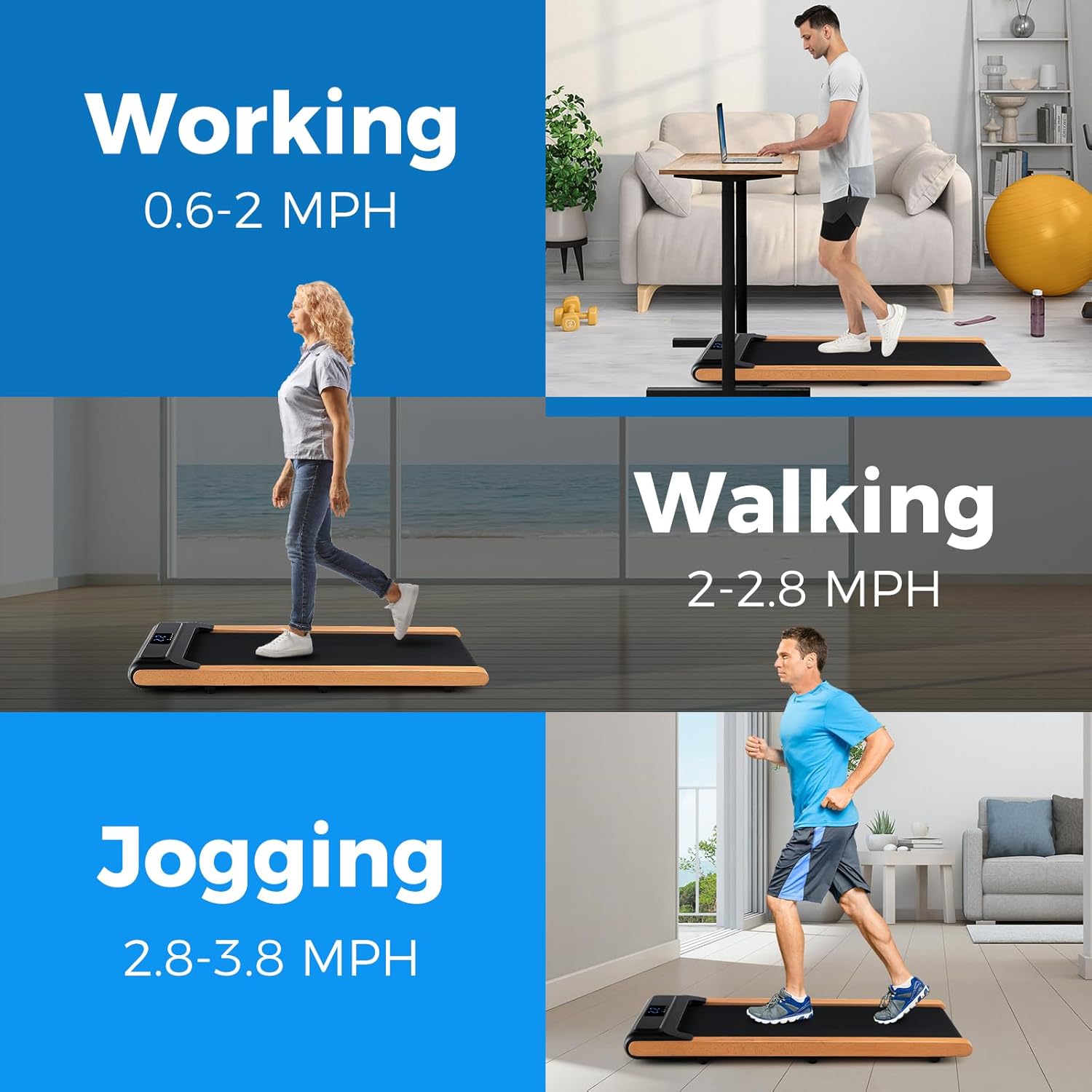 Goplus Walking Pad, Wooden Under Desk Treadmill for Home Office, Portable Walking Pad Treadmill with Remote Control, APP Control and LED Display, Installation-Free Walking Jogging Machine