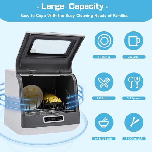 Portable Countertop Dishwasher 5 Wash Programs Streak-Free Deep Cleaning Automatic Dishwasher For Apartments Dormitories Boats & RVs