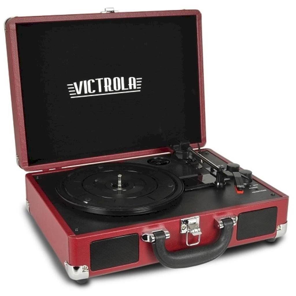 Victrola Bluetooth Suitcase Record Player with 3-Speed Turntable (Marsala)