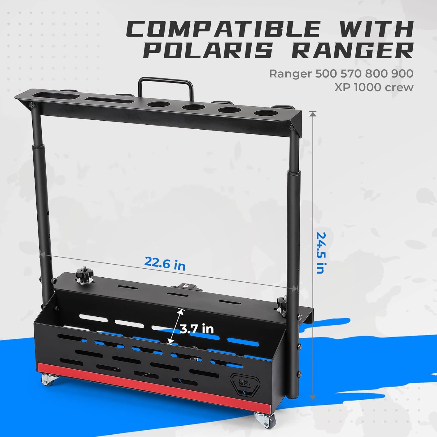 Ranger Tool Rack, kemimoto Cargo Rack with Wheels for Move Conveniently, Aluminum Bed Storage Rack Compatible with Polaris Ranger 500 570 800 900 XP 1000 Crew