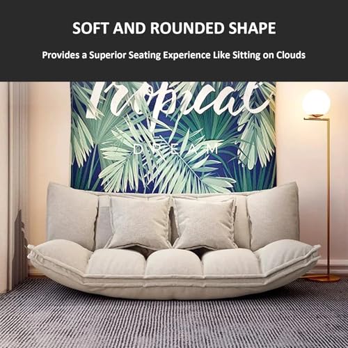 Convertible Folding Sofa Bed, Multifunctional Lazy Floor Couch, Fold-Out Futon Sofa Sleeper Chair, Cotton Linen Twin Size Bed for Bedroom Living Room Guest, Balconies (Blue, 51.1")