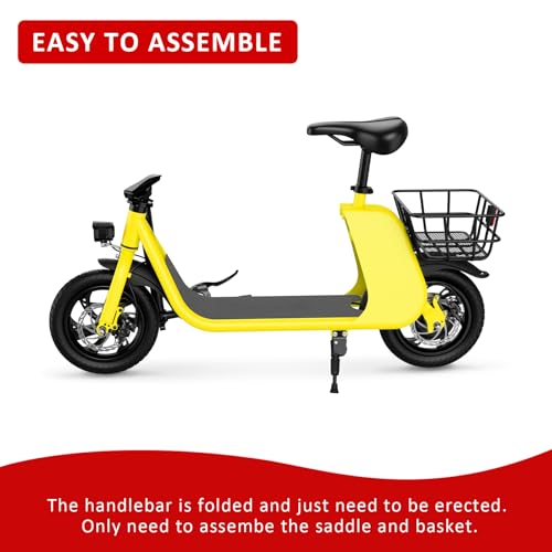 Electric Scooter for Adults, Foldable E Scooter with Seat & Carry Basket, 450W Foldable 36V Battery E-Scooter for Adults 15.5MPH, 20 Miles Range, Max Load 265LB, LCD Display