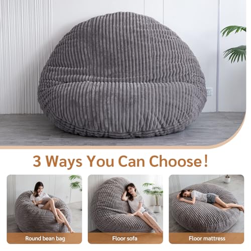 BYBYME 3 in 1 Bean Bag Chairs, Bean Bag Bed for Adults High-Density Foam Filling, Convertible Sofa Bed Faux Fur, Giant Bean Bag Chairs for Adults