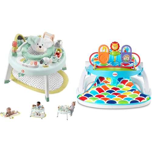 Fisher-Price 3-in-1 Snugapuppy Activity Center & Portable Baby Chair Sit-Me-Up Floor Seat with Developmental Toys & Machine Washable Seat Pad, Windmill