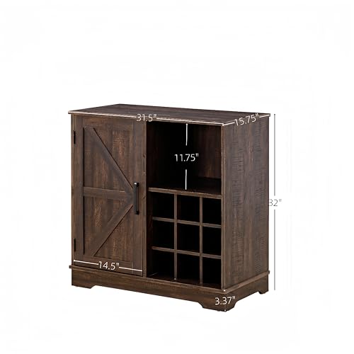 Farmhouse Coffee Bar Cabinet Bar Cabinet with Wine Rack Barn Door Buffet Sideboard Cabinet, Adjustable Storage Shelves, Accent Cabinet for Kitchen, Living Room, Dining Room (Gray Wash)