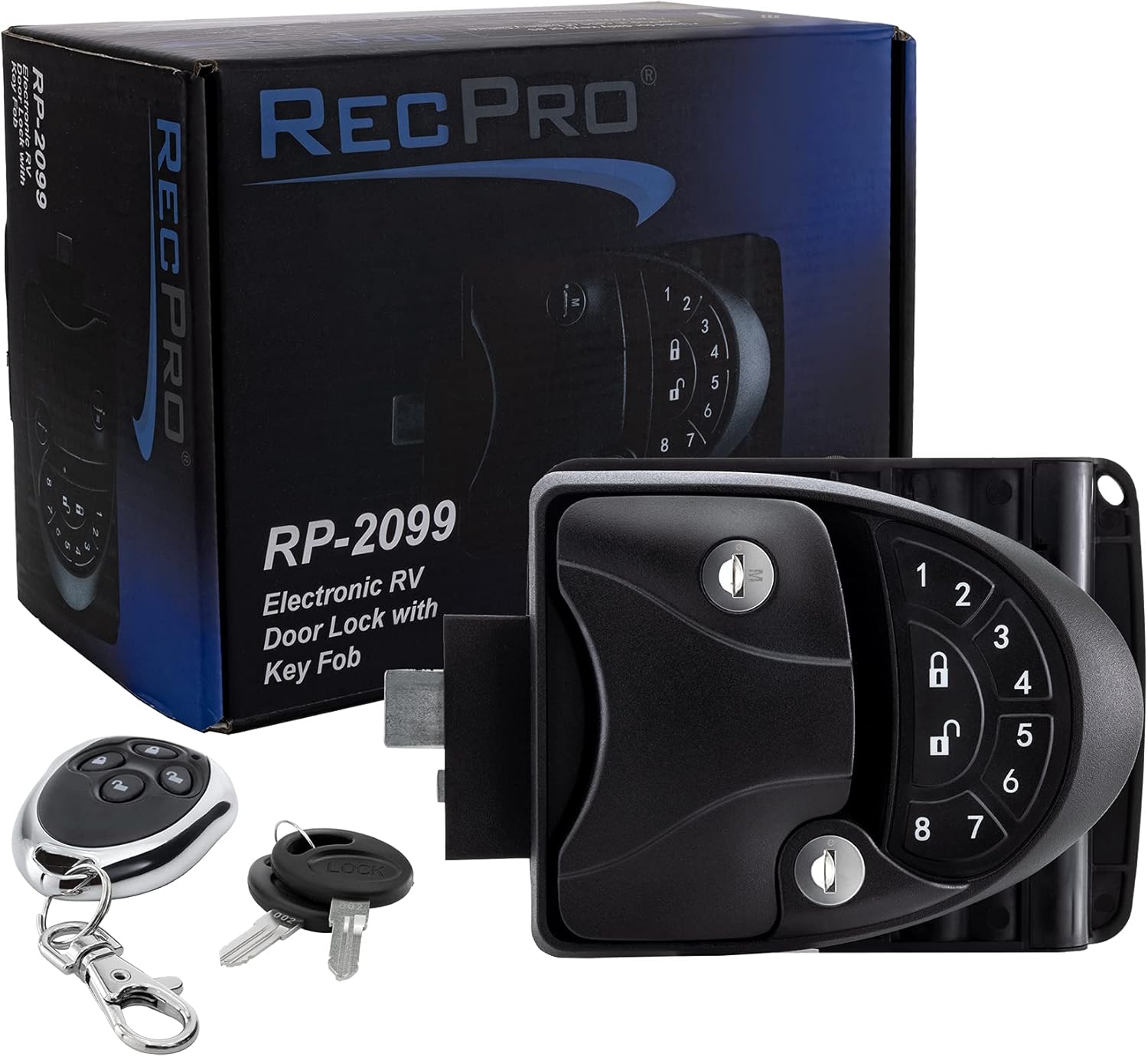RecPro RV Keyless Entry Door Lock with Deadbolt | Keyless RV Door Handle for Trailer Camper with Integrated Keypad & Fob (V3)