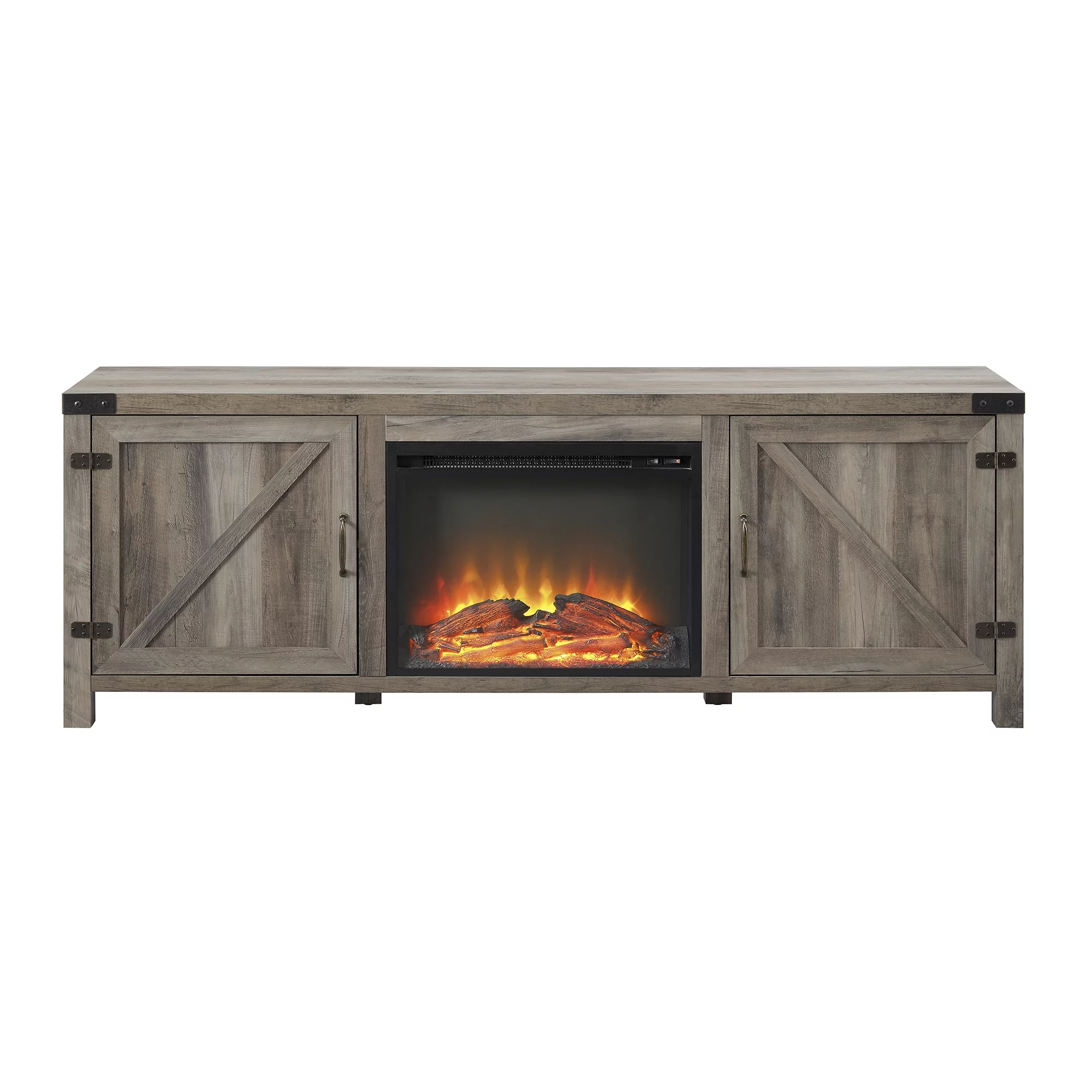 Walker Edison Farmhouse Fireplace TV Stand for TVs up to 80”, Grey Wash