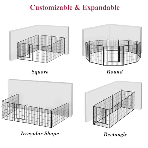Dog Playpen, 32inch 10 Panels Outdoor Dog Fence Indoor Dog Pen Anti-Rust Pet Puppy Pen Dog Exercise Pen with Lock for Medium Small Dogs, Portable Pet Fence for Yard RV Camping