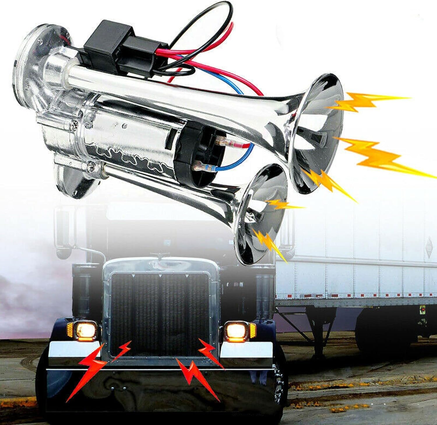 12V Truck Train Air Horn,150DB Super Loud Car Horns Kit with Compressor for Trucks Lorrys Trains Boats Cars Van Ship Pack of 2