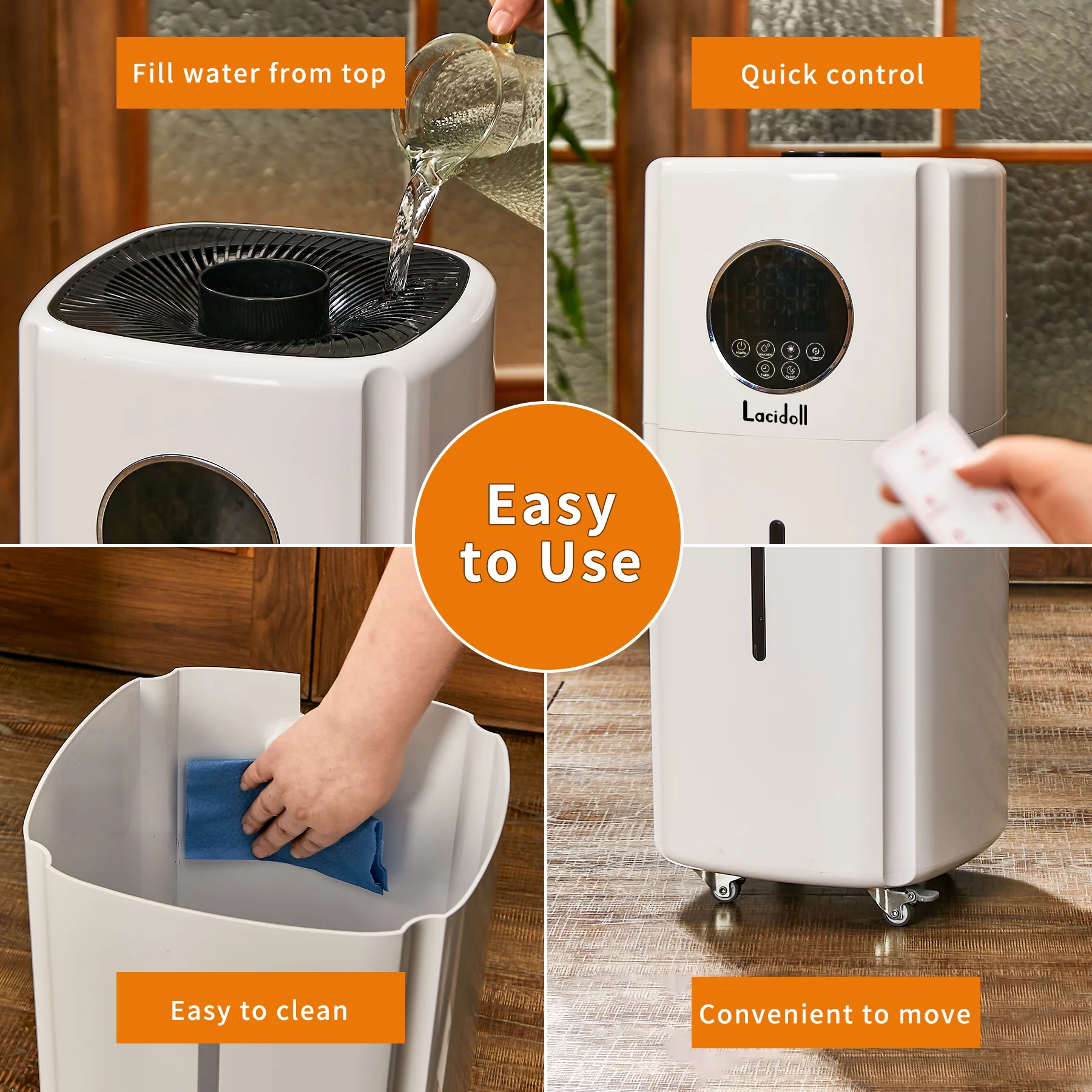 Large Humidifiers Whole-House Style Industrial Humidifier 2000 sq.ft, 5.5Gal Plant Humidifier Cool Mist Top Fill Humidifier 21L 2000ML/H Dual 360 Nozzles 3