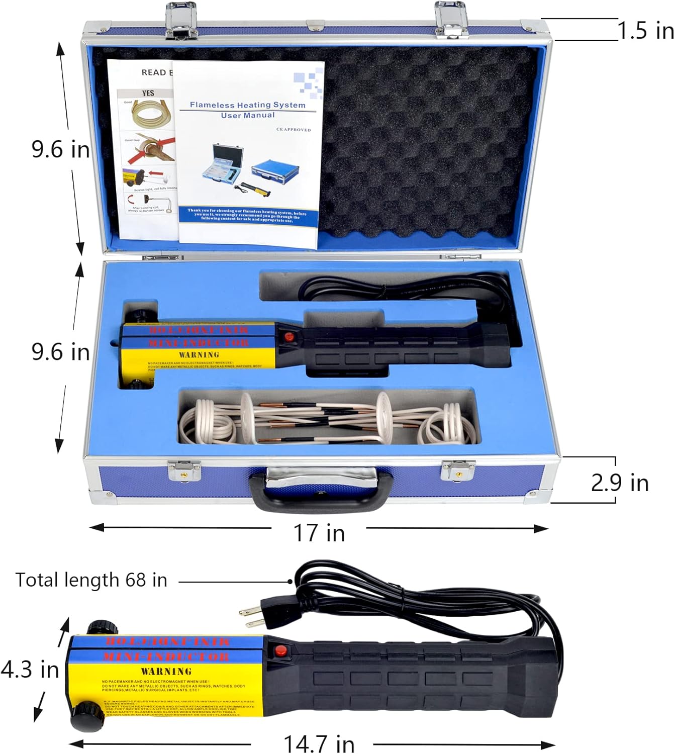 Magnetic Induction Heater 10 Coils 1000W 110V Flameless Heater Kit Hand Held Automotive Electromagnetic Induction Heater Disassembly Repair Set