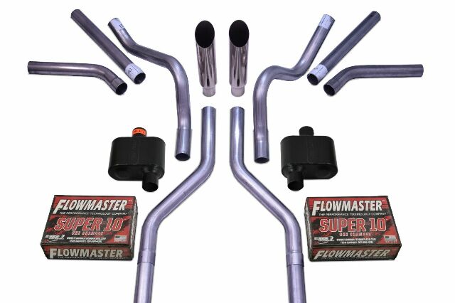 Chevy GMC C10 63-72 2.5" Dual Exhaust Kits Flowmaster Super 10 Slash Clamp Side
