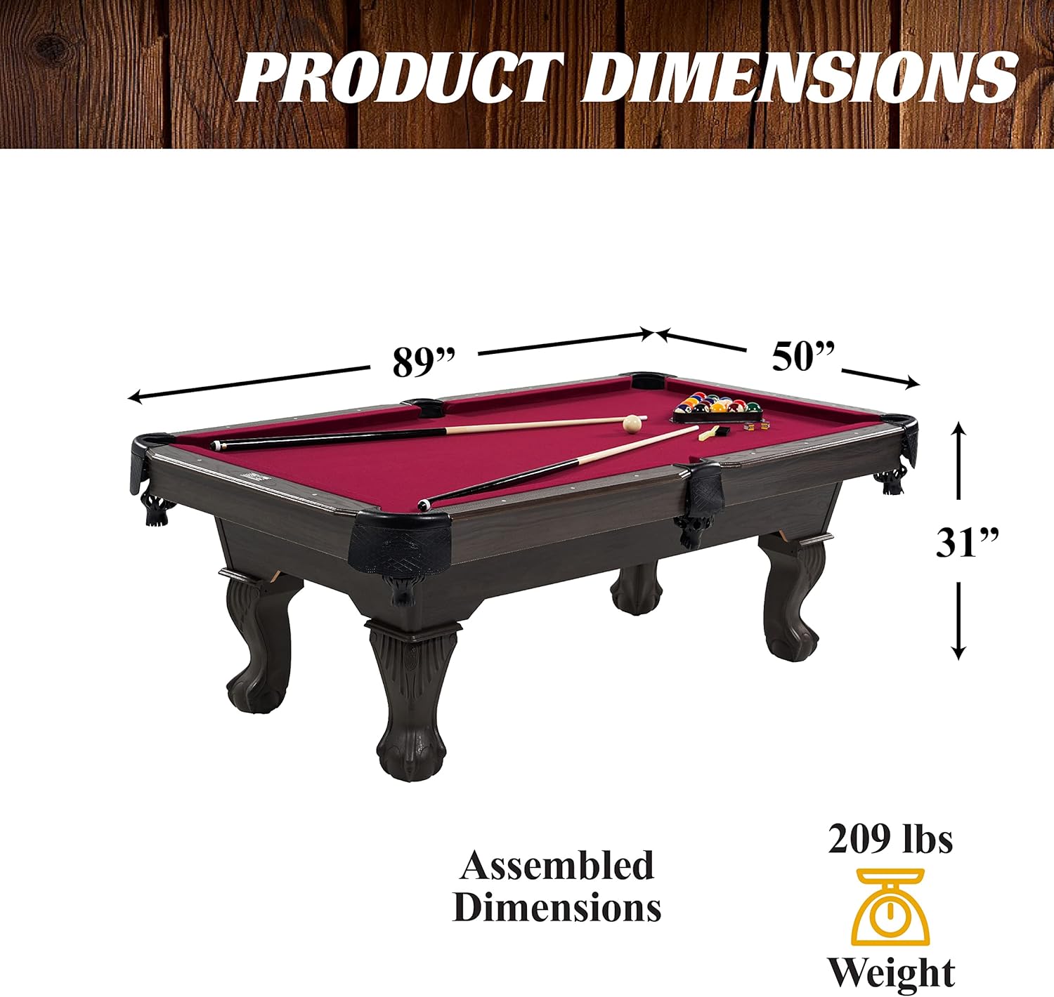 Barrington Billiards 7.5' Belleville Drop Pocket Table with Pool Ball and Cue Stick Set Plus Wall Storage Rack