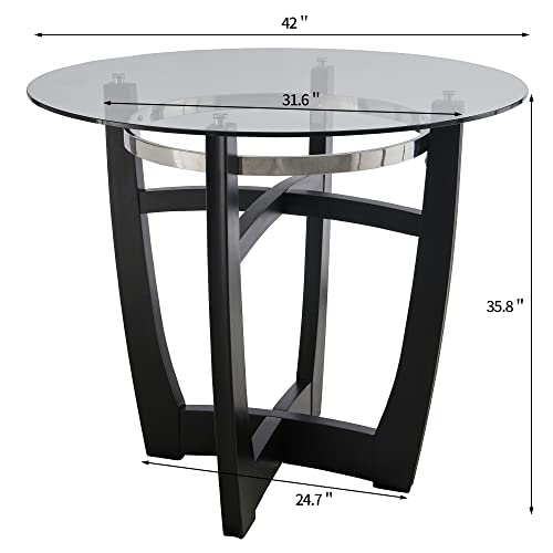 Glass Counter Height Bar Table Stools Set of 2, 42" Round Tempered Glasstop Counter Height Table Stools Set 26"H Barstools Chairs with Upholstered Back for Bar Kitchen Restaurant, Ivory White