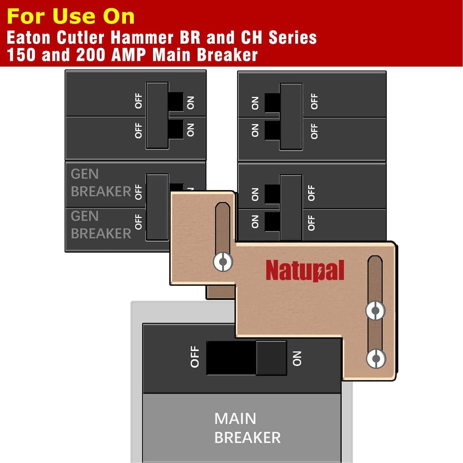 Generator Interlock Kit Compatible with Eaton Cutler Hammer Challenger BR-200 150 and 200 AMP Panel,1 1/4 to 1 1/2 Inch Spacing Between Main and Branch Breaker