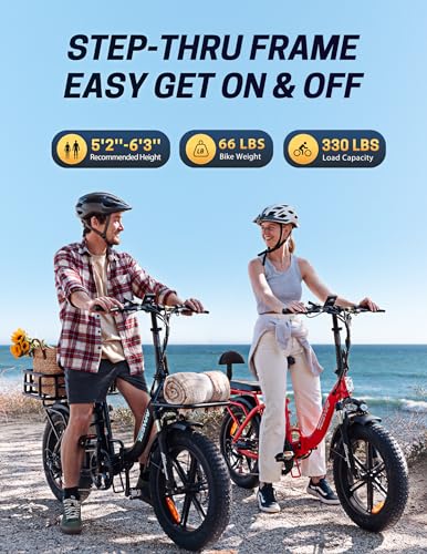 GESHENG 90 Miles 30AH/20AH Battery Folding Electric Bike,【6 Upgrades】 750W 32MPH Long Range E-Bike,20"x4.0" Fat Tire & Step-Thru Ebike for All Season, 2 Seats E-Cargo Bike