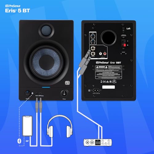 PreSonus Eris 3.5BT Bluetooth Studio Monitors, Pair — Powered, Active Monitor Speakers for Desktop, Turntable, Record Player, Bookshelf, DJ Speakers