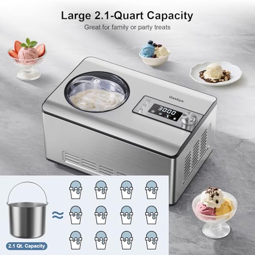 Ice Cream Maker with Upgraded Compressor, [40% Faster Freezing], No Pre-Freezing Needed, LED Display, 2.1 Qt Capacity, Easy Operation for Ice Cream & Yogurt, Stainless Steel
