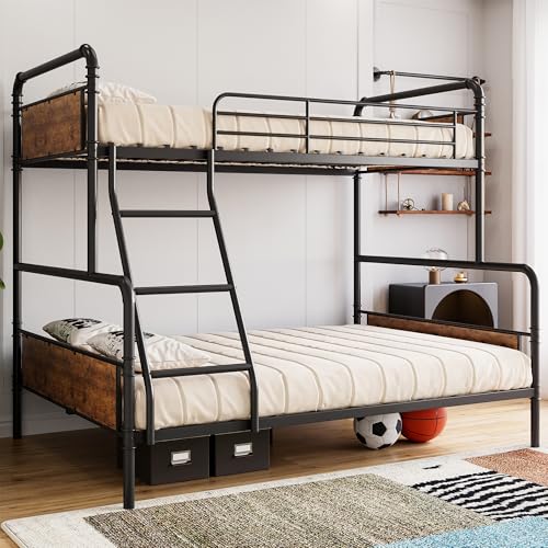 IDEALHOUSE Metal Bunk Bed Twin Over Twin, Twin Bunk Beds, Heavy Duty Twin Size Metal Bunk Bed with High Guardrail & Ladders, Convertible Bunk Beds for Kids Adults, No Box Spring Needed